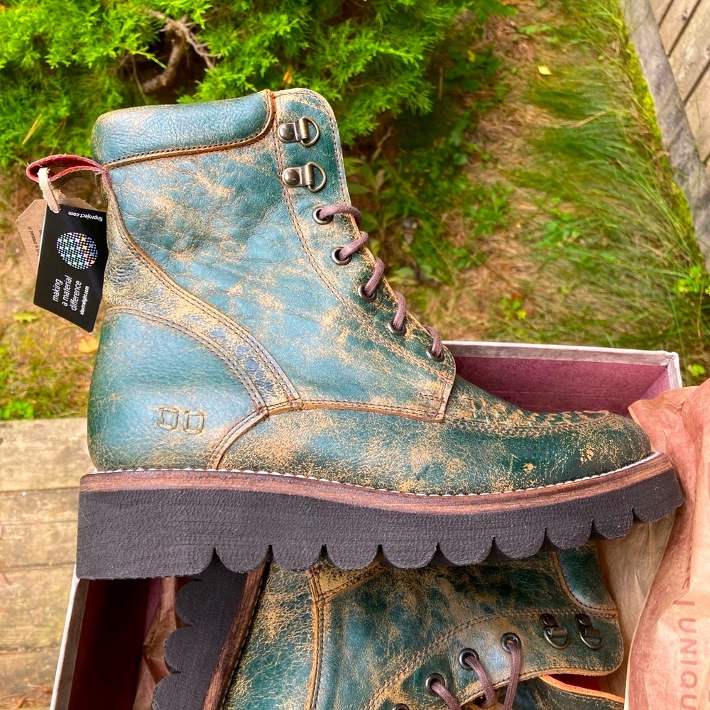 BED STU Boot BED|STU ELISHA II Moto Combat Platform Green Teal Blue Black Size 8 - Picture 10 of 15